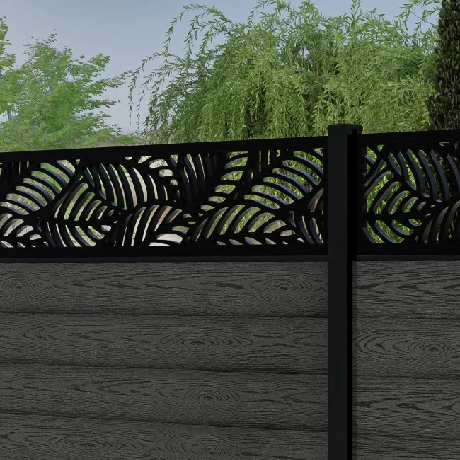 LuxeLine Composite Fence Panel Dark Grey 6ft High - Jungle Decorative Screen with Aluminium Post