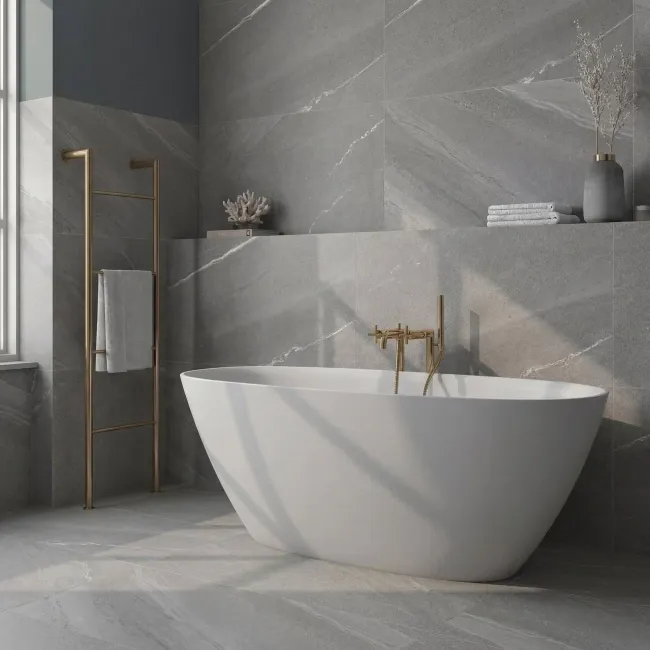 April Graphite Stone Effect Matt Porcelain Wall and Floor Tile