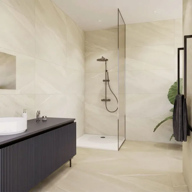 April Ivory Stone Effect Matt Porcelain Wall and Floor Tile