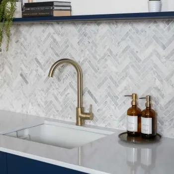 Natural Carrara Grey Herringbone Marble Mosaic Tiles