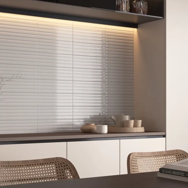 Ribbon Antique White Ridged Effect Ceramic Gloss Wall Tiles