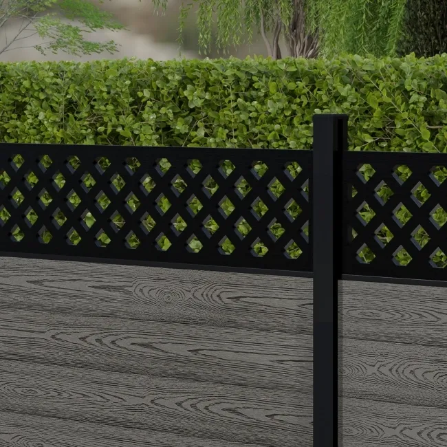 LuxeLine Composite Fence Panels Light Grey 3ft High - Lattice Decorative Screen with Aluminium Post