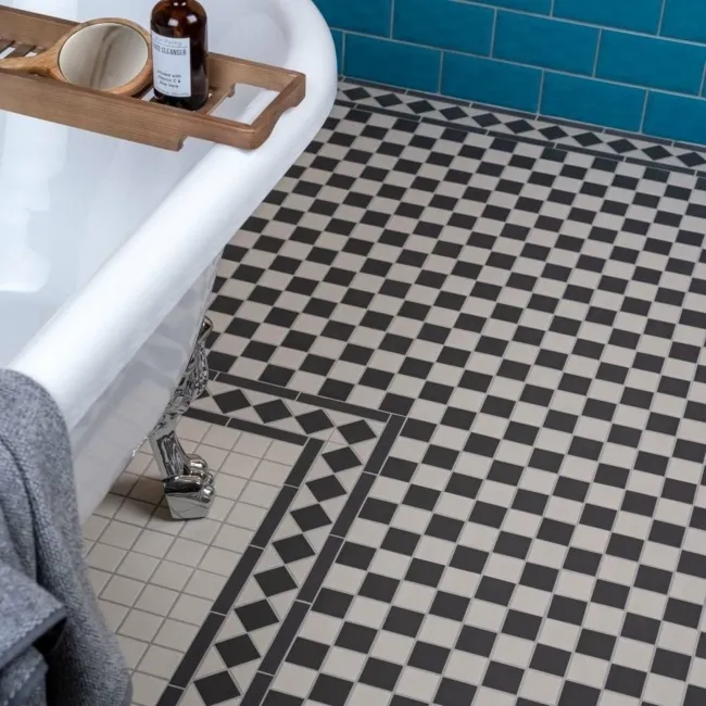 Churchill Snow & Midnight Black and White Matt Mosaic Corner Tiles