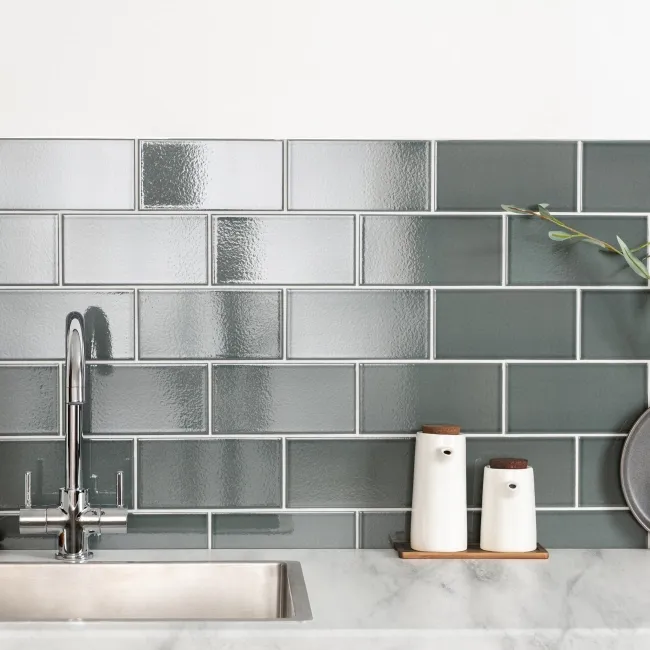 Craquelure Ash Gloss Grey Metro Tiles