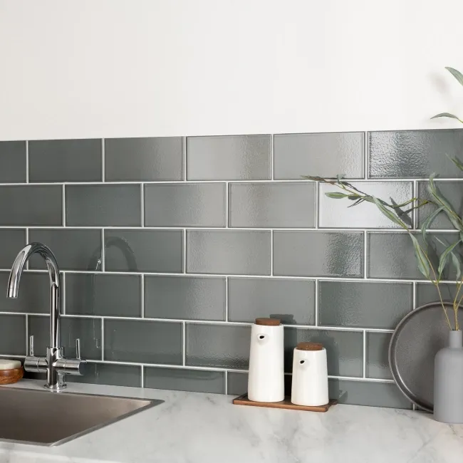 Craquelure Ash Gloss Grey Metro Tiles