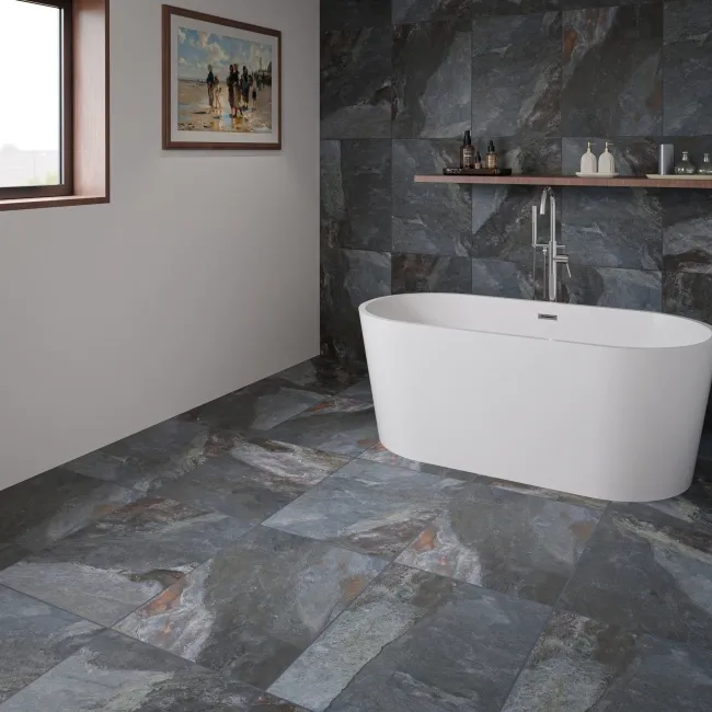 Lockstone Sapphire Blue Matt Slate Effect Wall and Floor Porcelain Tiles