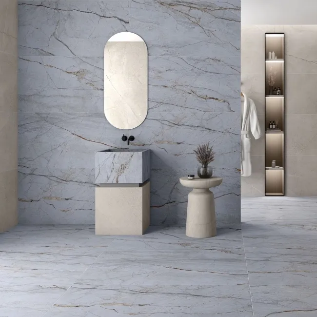 Aura Blue Marble Effect Matt Porcelain Wall and Floor Tiles
