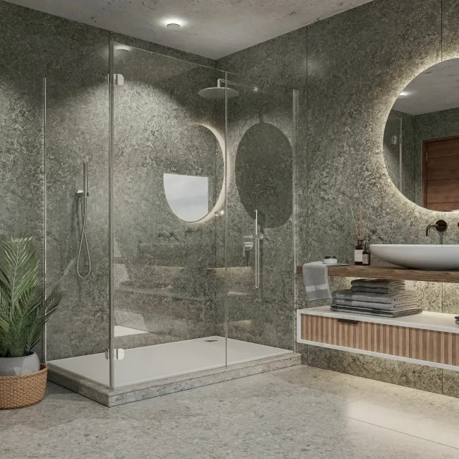 Trepanel Aqua® Matt Grey Concrete Effect PVC Shower Wall Panel