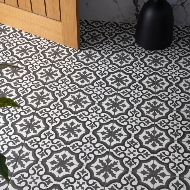 Zara Dark Grey Porcelain Matt Patterned Floor Tiles