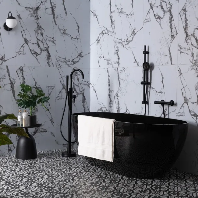 Zara Dark Grey Porcelain Matt Patterned Floor Tiles