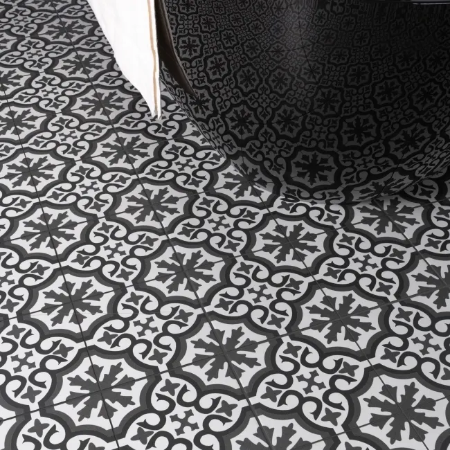 Zara Dark Grey Porcelain Matt Patterned Floor Tiles