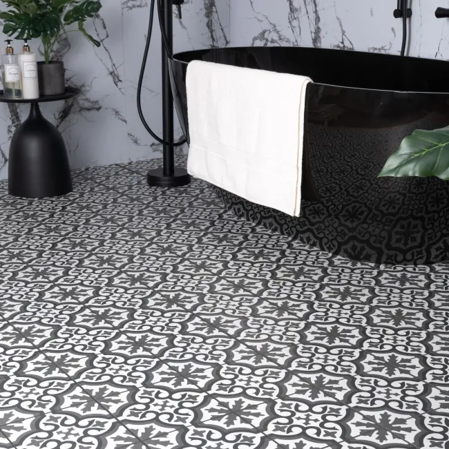 Zara Dark Grey Porcelain Matt Patterned Floor Tiles