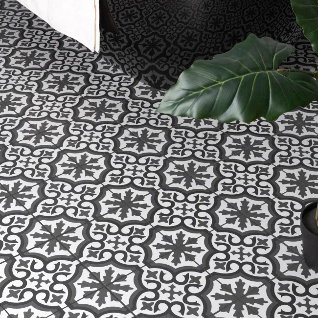 Zara Dark Grey Porcelain Matt Patterned Floor Tiles