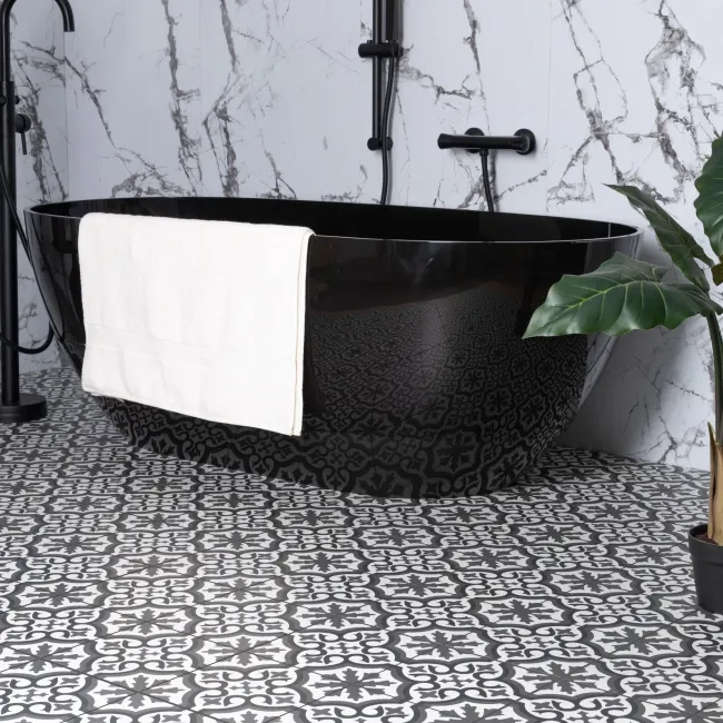 Zara Dark Grey Porcelain Matt Patterned Floor Tiles
