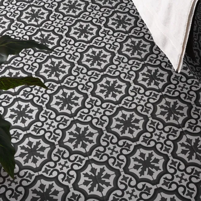 Zara Dark Grey Porcelain Matt Patterned Floor Tiles