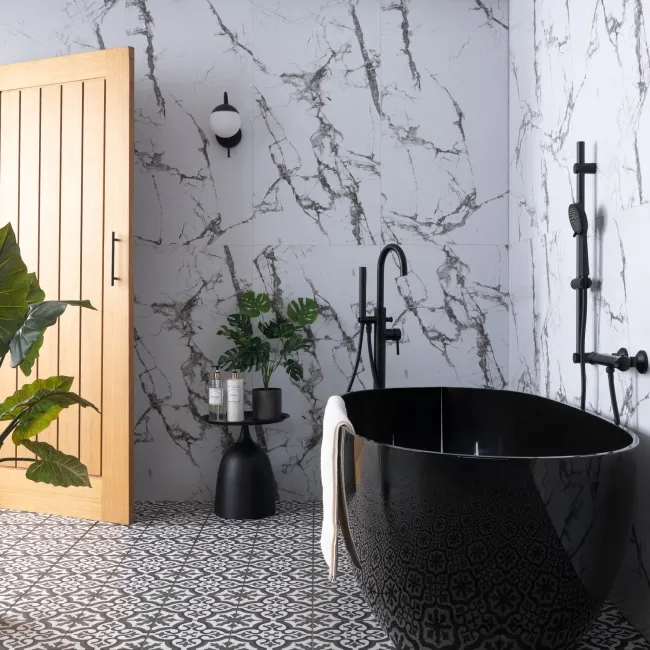 Zara Dark Grey Porcelain Matt Patterned Floor Tiles