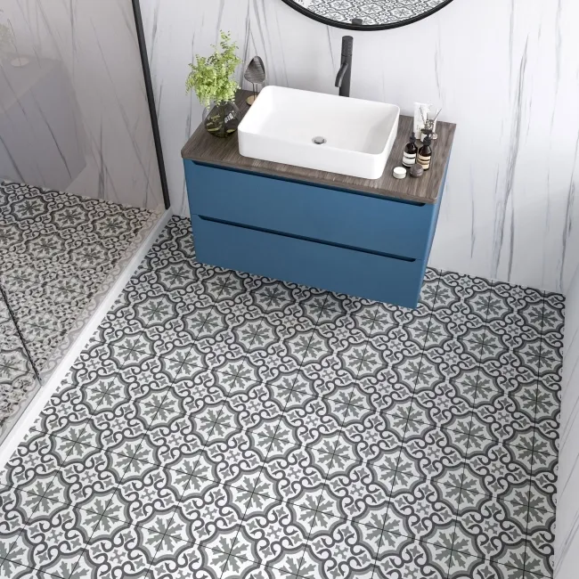 Zara Sage Green Porcelain Matt Patterned Floor Tiles