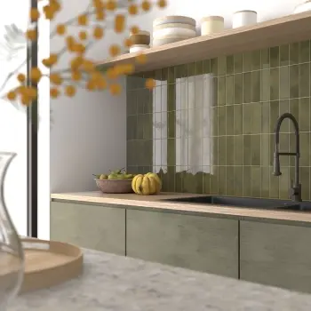 Bohemian Olive Green Brick Effect Gloss Porcelain Wall Tile