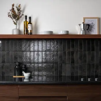 Bohemian Charcoal Black Brick Effect Gloss Porcelain Wall Tile