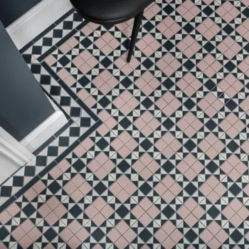 Churchill Navy Blue & Pink Mosaic Victorian Matt Tiles