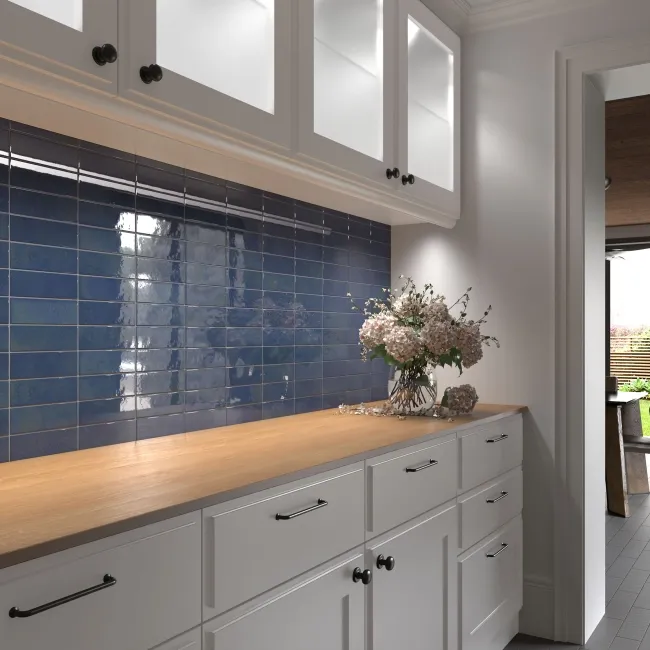 Bohemian Royal Blue Brick Effect Gloss Porcelain Wall Tile