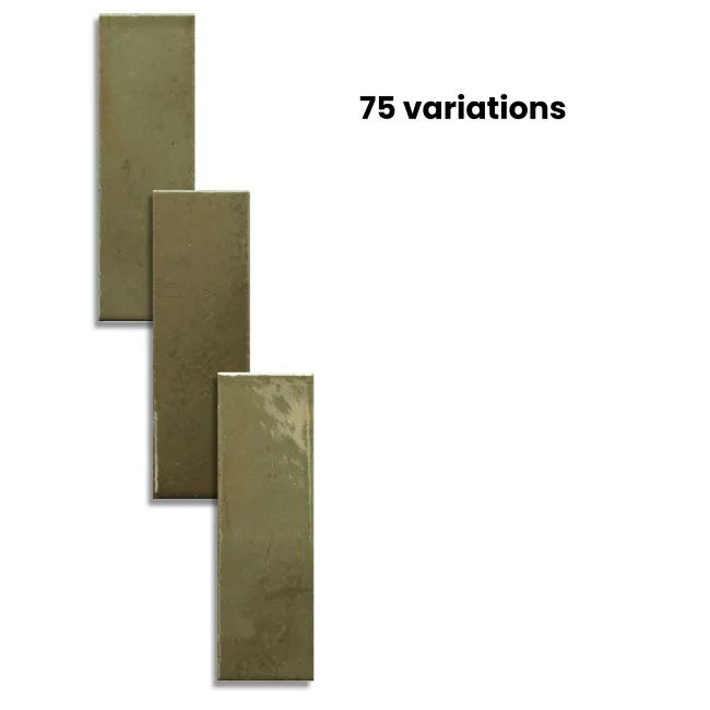 Bohemian Olive Green Brick Effect Gloss Porcelain Wall Tile