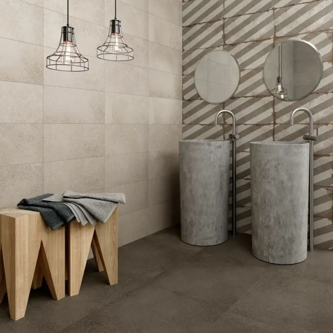 Brixton Taupe Grey Striped Matt Pattern Wall Tiles