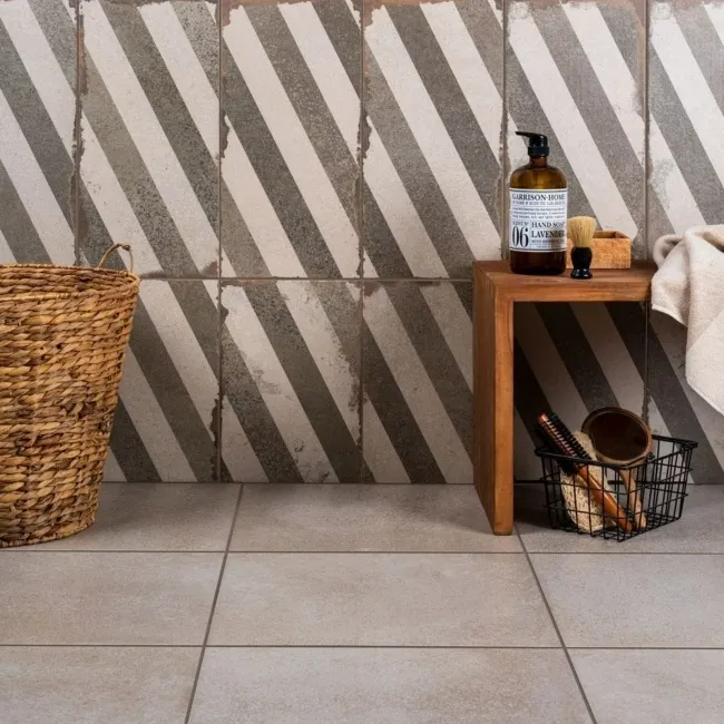 Brixton Taupe Grey Striped Matt Pattern Wall Tiles