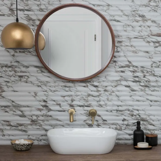 Indulgence White Calacatta Viola Marble Effect Reeded Decor Wall Tiles