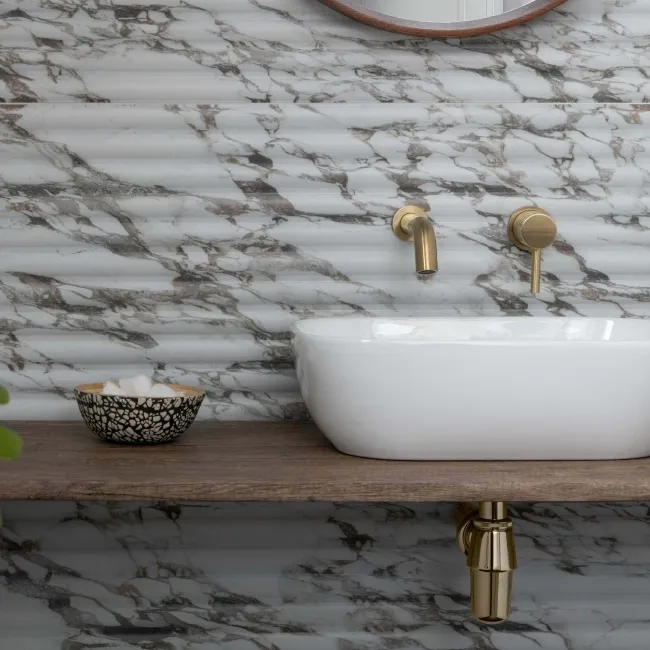 Indulgence White Calacatta Viola Marble Effect Reeded Decor Wall Tiles
