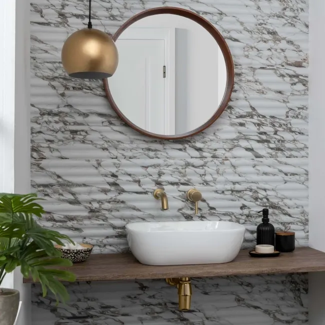 Indulgence White Calacatta Viola Marble Effect Reeded Decor Wall Tiles