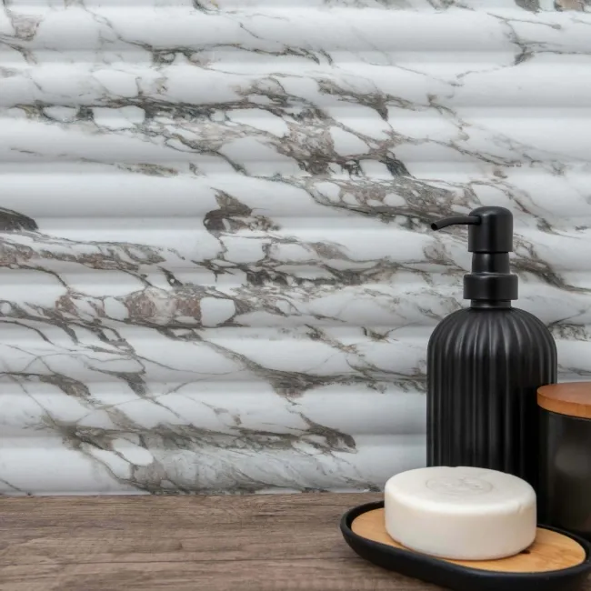 Indulgence White Calacatta Viola Marble Effect Reeded Decor Wall Tiles