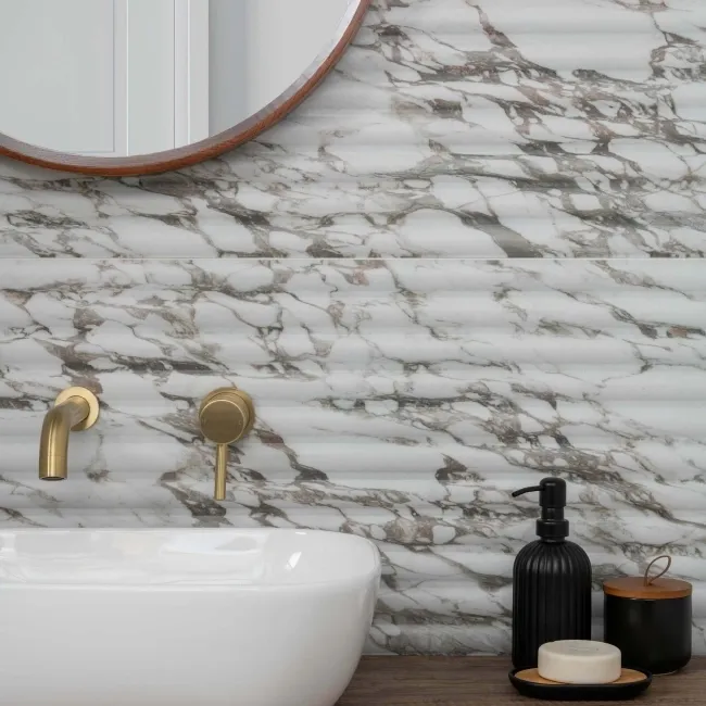 Indulgence White Calacatta Viola Marble Effect Reeded Decor Wall Tiles