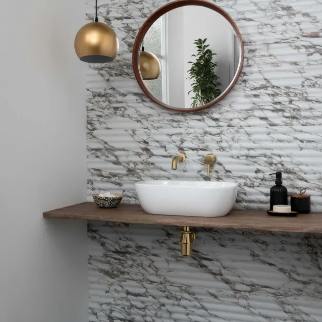 Indulgence White Calacatta Viola Marble Effect Reeded Decor Wall Tiles