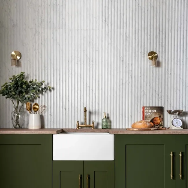 Indulgence White Carrara Marble Effect Reeded Decor Wall Tiles