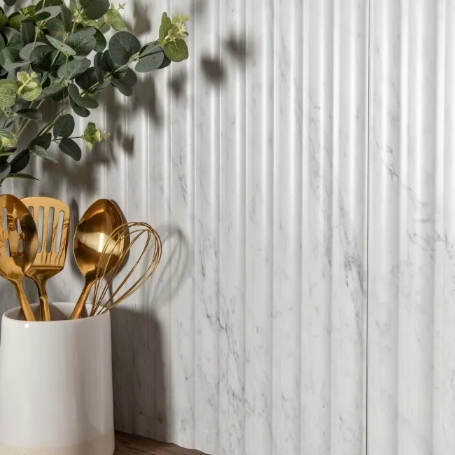 Indulgence White Carrara Marble Effect Reeded Decor Wall Tiles
