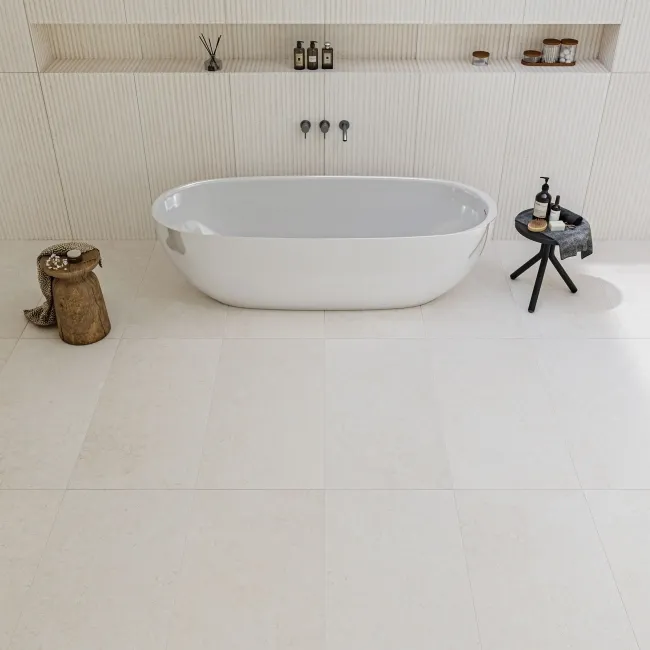 Fargo White Matt Stone Effect Anti-Slip Wall and Floor Tiles 1200x600