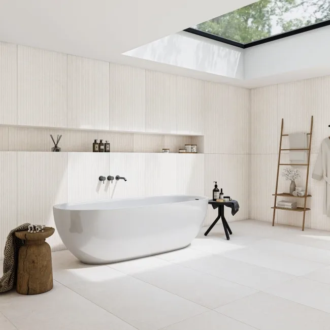 Fargo White Matt Stone Effect Anti-Slip Wall and Floor Tiles 1200x600