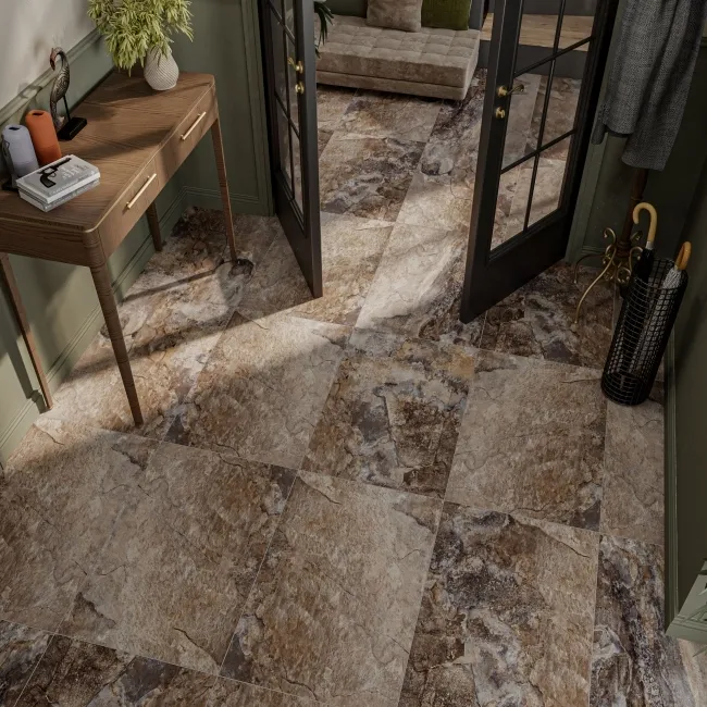 Lockstone Brown and Grey Slate Effect Matt Porcelain Wall And Floor Tiles