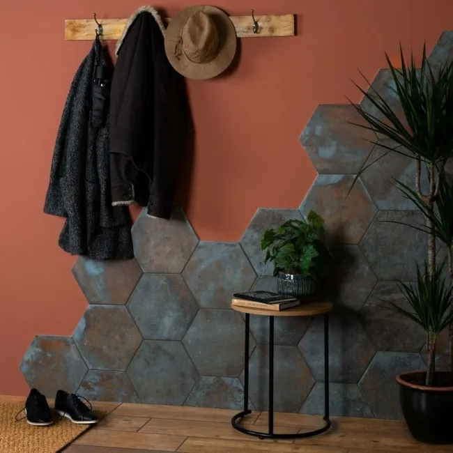 Oaken Teal Oxidised Hexagon Tiles