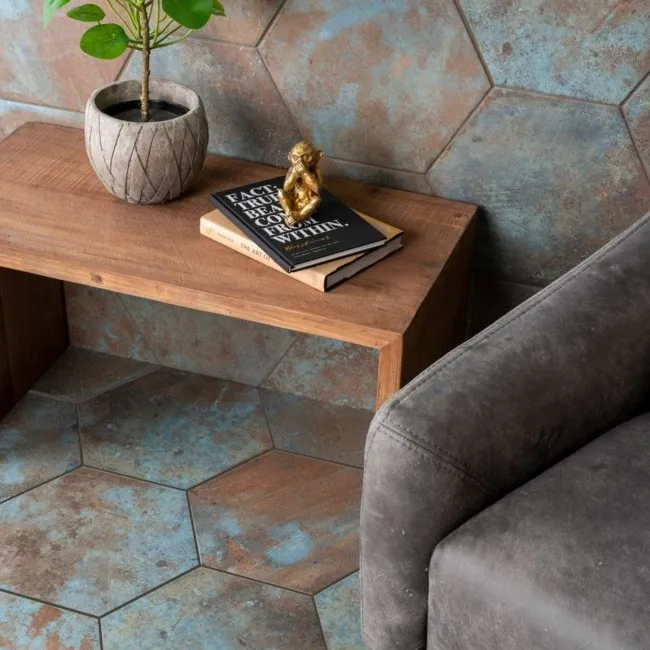 Oaken Teal Oxidised Hexagon Tiles