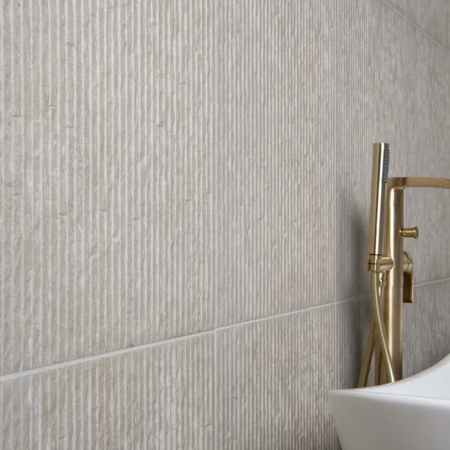 Shallows Beige Matt Limestone Effect Reeded Decor Wall Tiles