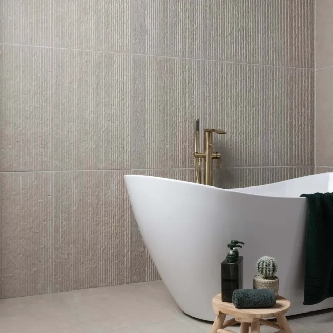 Shallows Beige Matt Limestone Effect Reeded Decor Wall Tiles