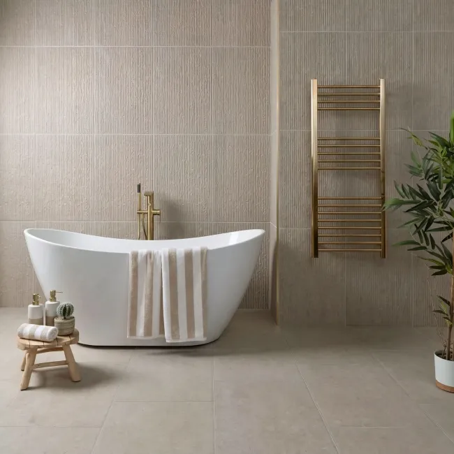 Shallows Beige Matt Limestone Effect Reeded Decor Wall Tiles