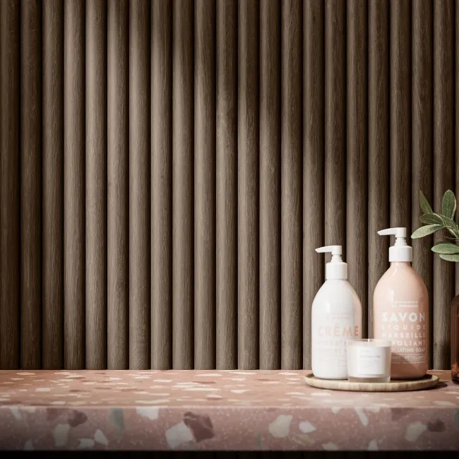Trepanel Aqua 3D® Waterproof Walnut Brown Wood Effect Reeded Wall Panel 3 Pack (Covers 1.80 SQM)
