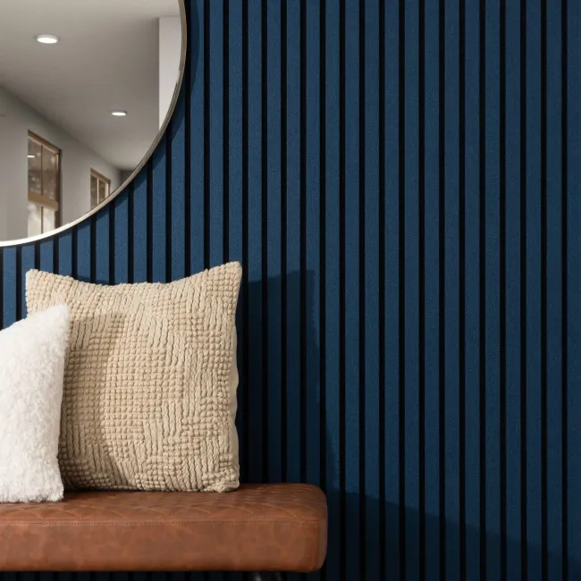 Trepanel® Texture Denim Blue Herringbone Acoustic Wood & Felt Slat Panels