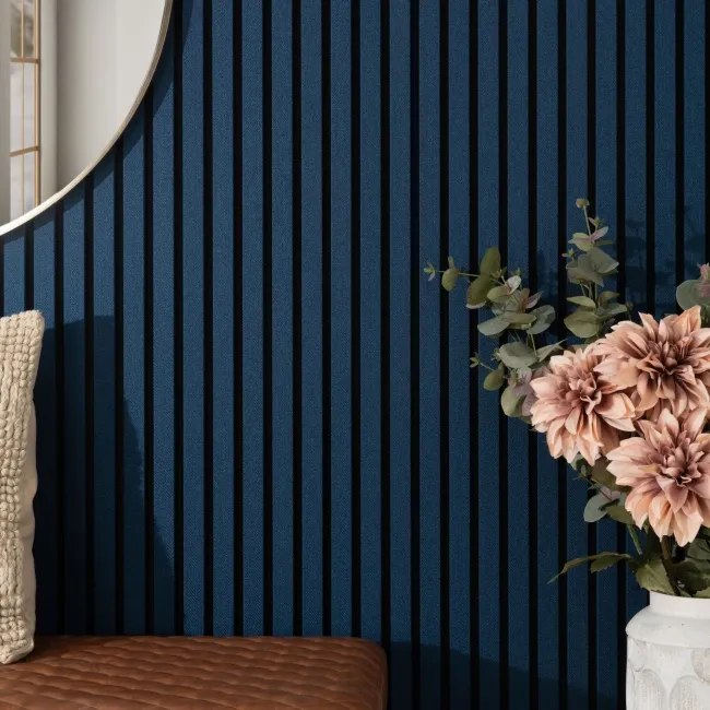 Trepanel® Texture Denim Blue Herringbone Acoustic Wood & Felt Slat Panels