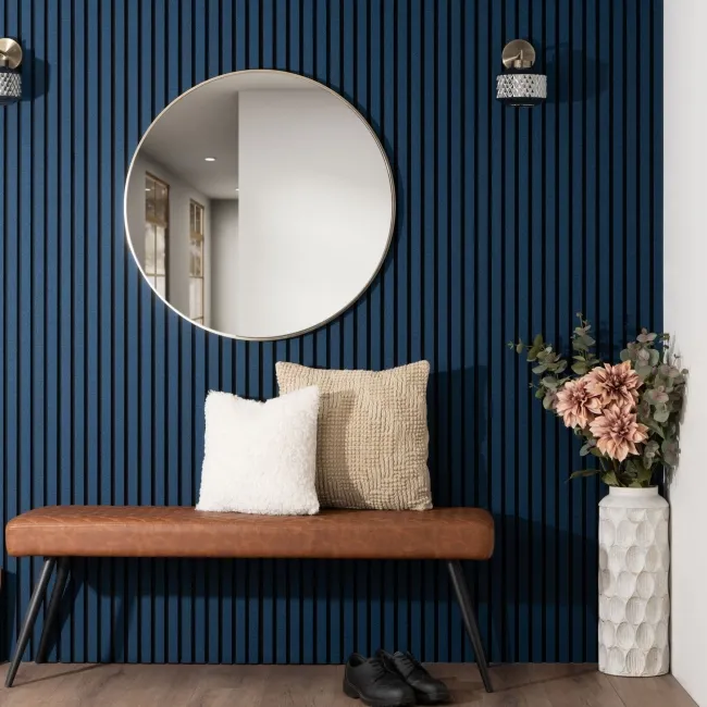 Trepanel® Texture Denim Blue Herringbone Acoustic Wood & Felt Slat Panels