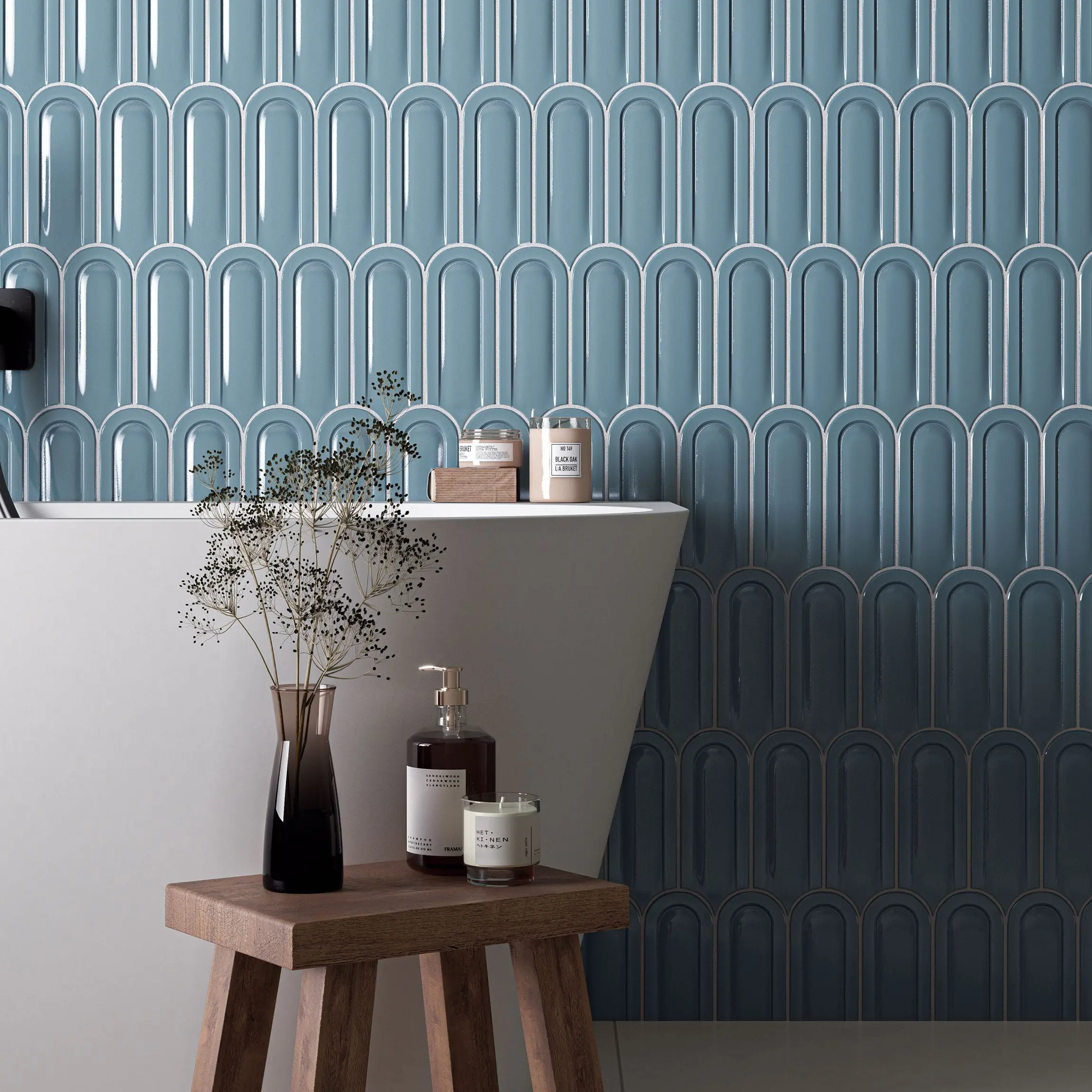 Gala Aqua Scallop Art Deco  Blue Gloss Ceramic Wall Tile