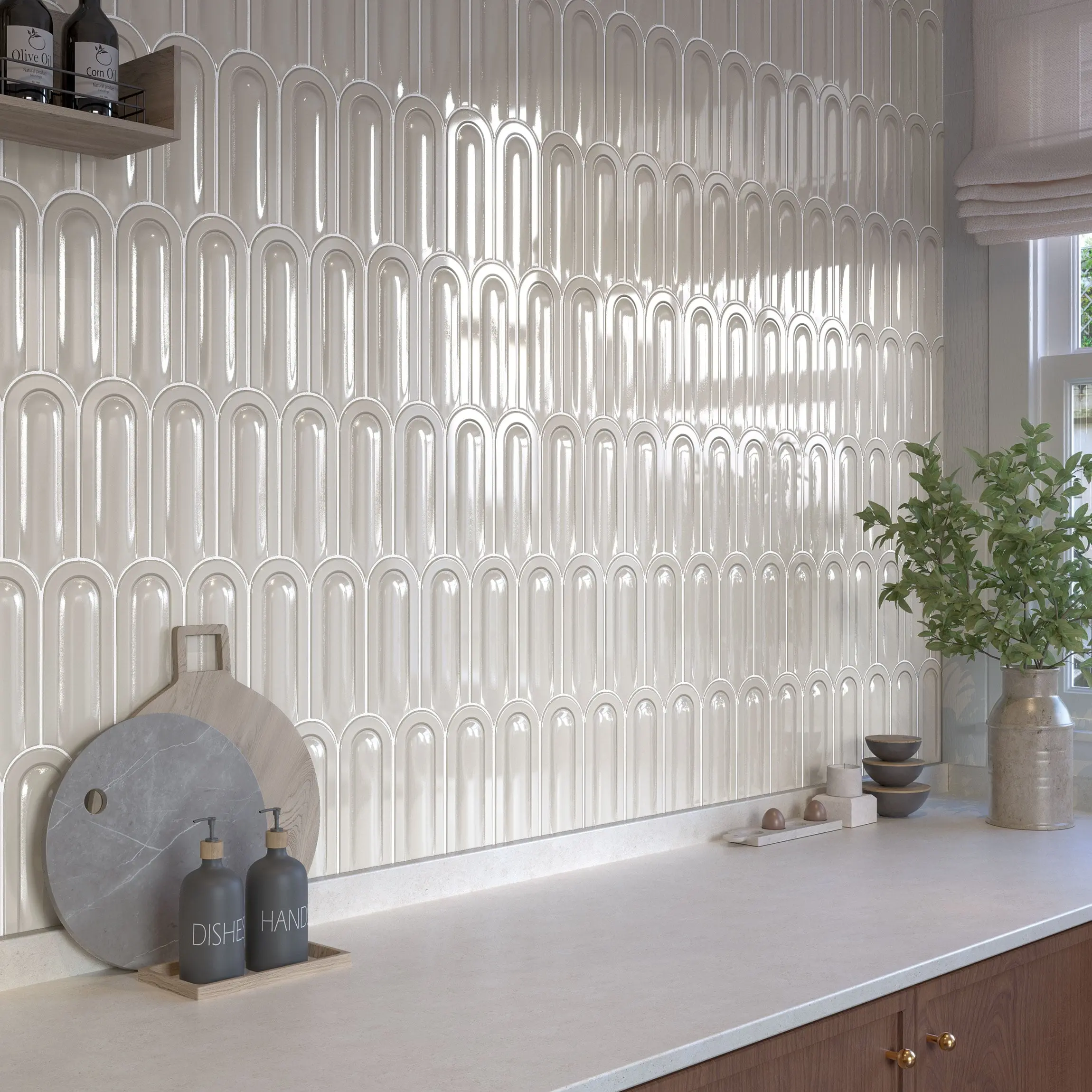 Gala Ivory Scallop Art Deco Gloss Ceramic Wall Tile